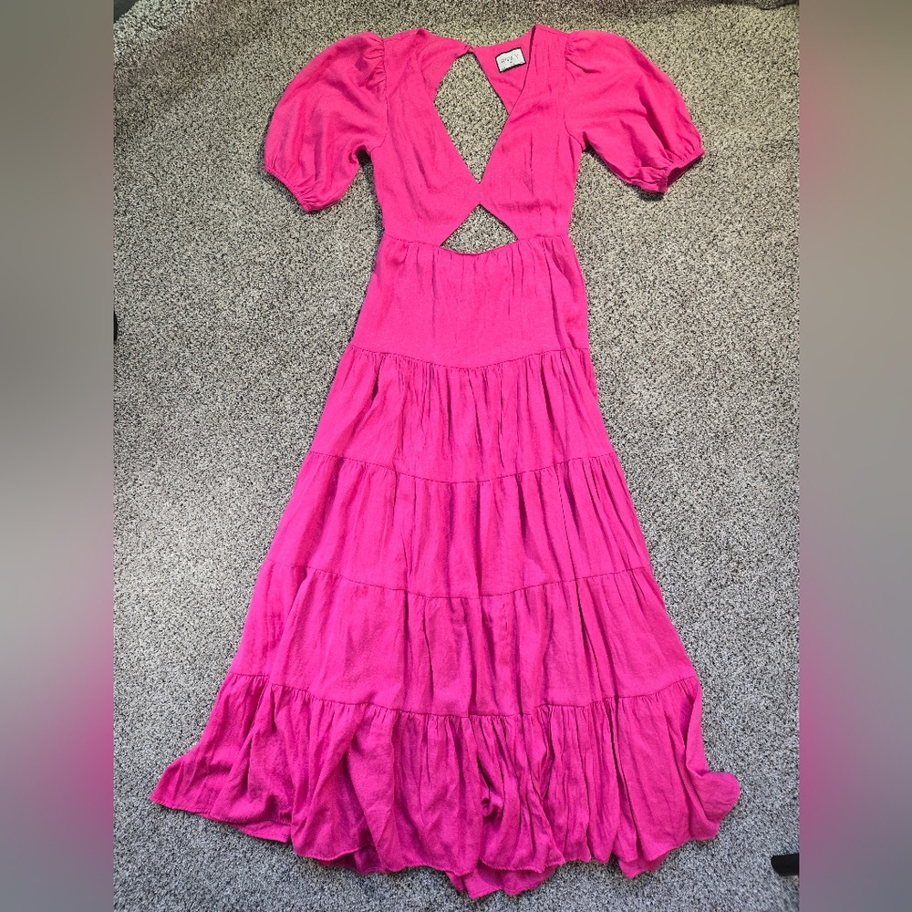 RUNAWAY THE LABEL Cedros Cutout Maxi Dress in Fuchsia Size Medium EUC Womens